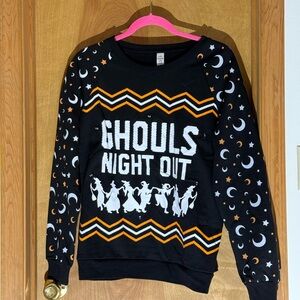 Black Halloween Sweatshirt with Ghosts and Stars